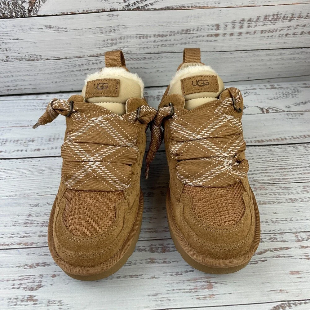 UGG Lowmel Womens US 7 Sneakers Chestnut Brown Suede Laces